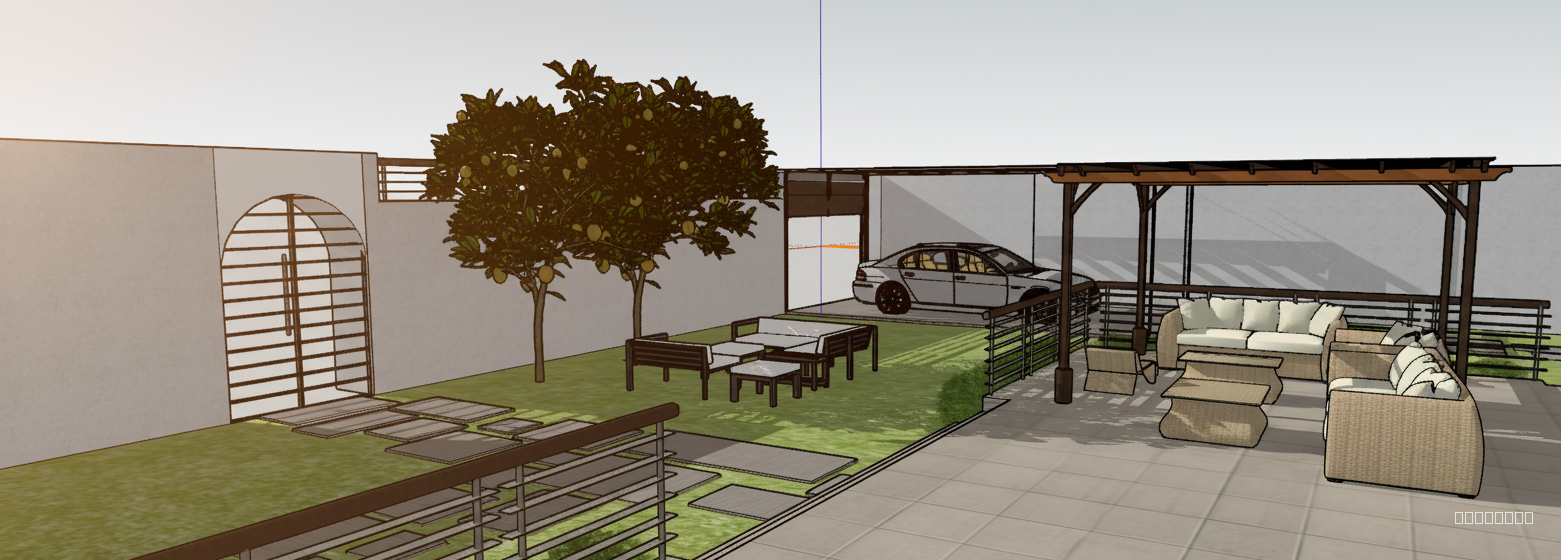 Render this view as an architectural perspective with bright morning sunlight