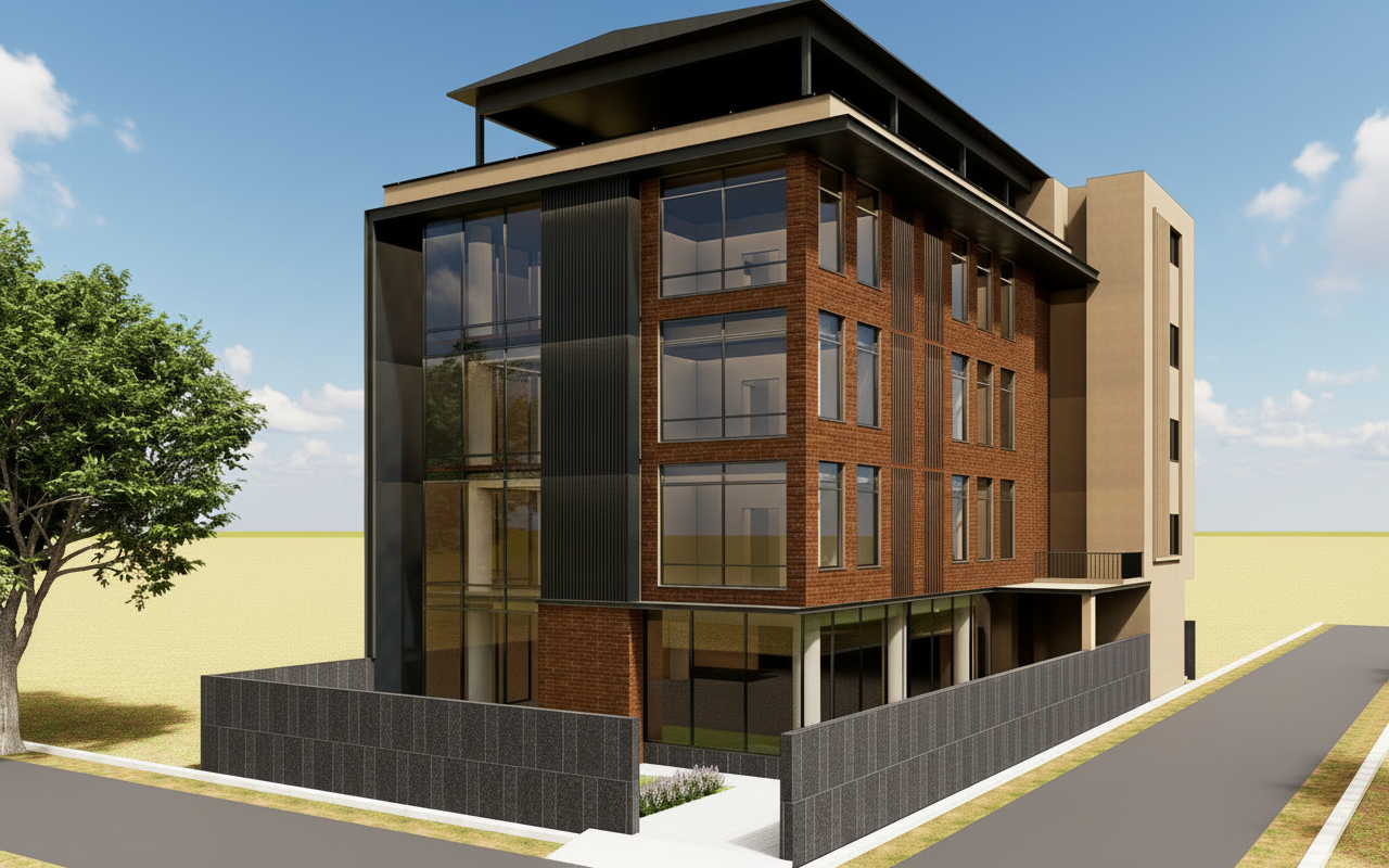 Show this in realistic render , phtoreal sunny day 