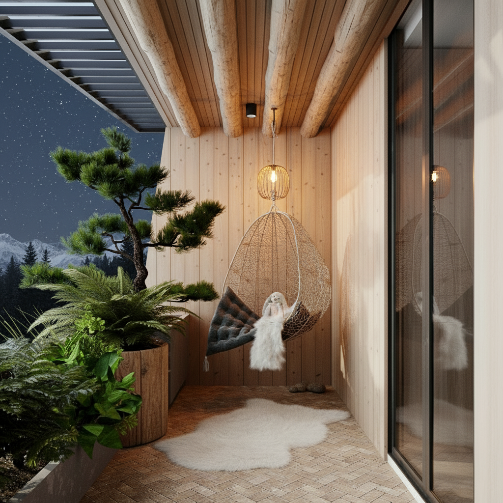 Enhance rhti image make it phot realistic and make it nordic style lodge cabin style aesthetics night shot