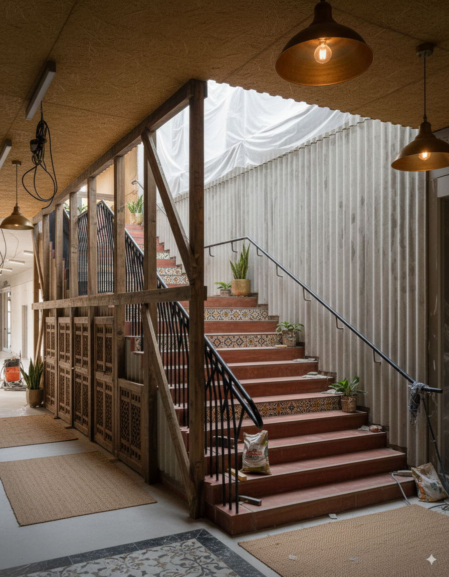 finish this up , and show in modern indian rustic look style 