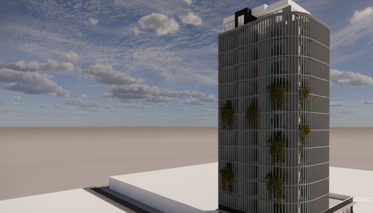 I don't want the sun breaker please. also don't use colors. Use gray, Black, Brown and White only. Add plants.