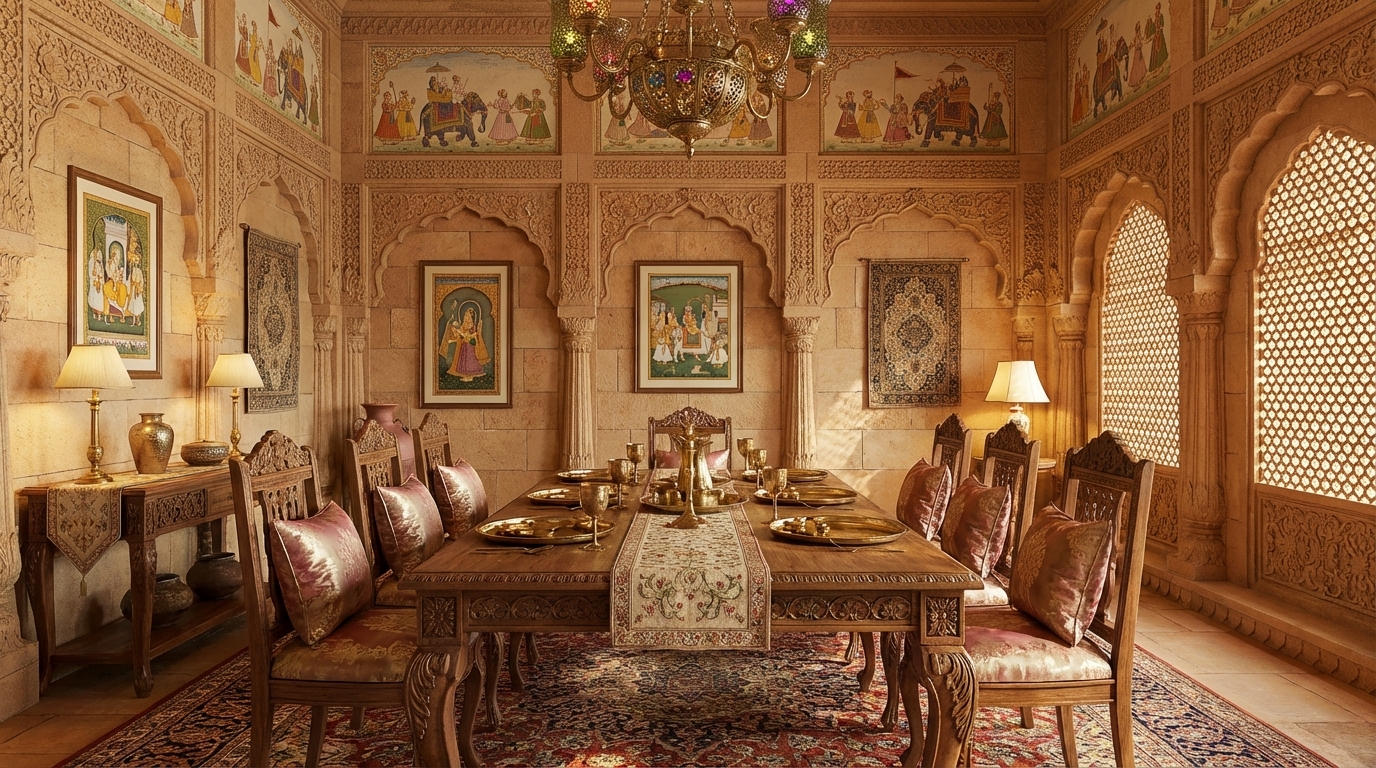 make this image into classical indian palace fort room, 