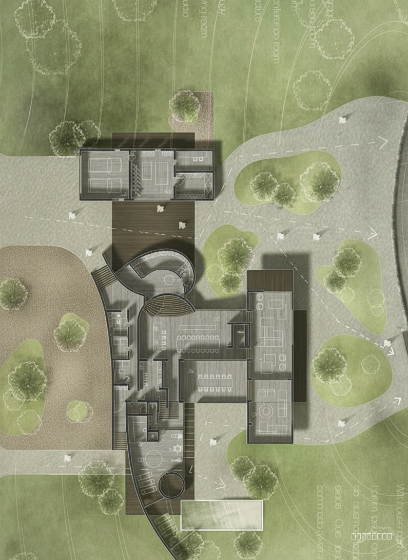 Render the black and white plan in the style of the second image, retain all details as is, 