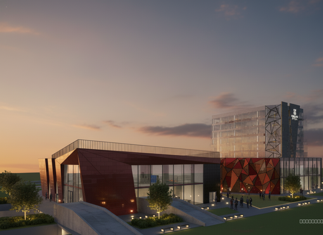 make it more like evening and the qaulity is very bad, there should be no people under that slab since theres ramps there and add railing in the slab above, the hotel is not properly rendered