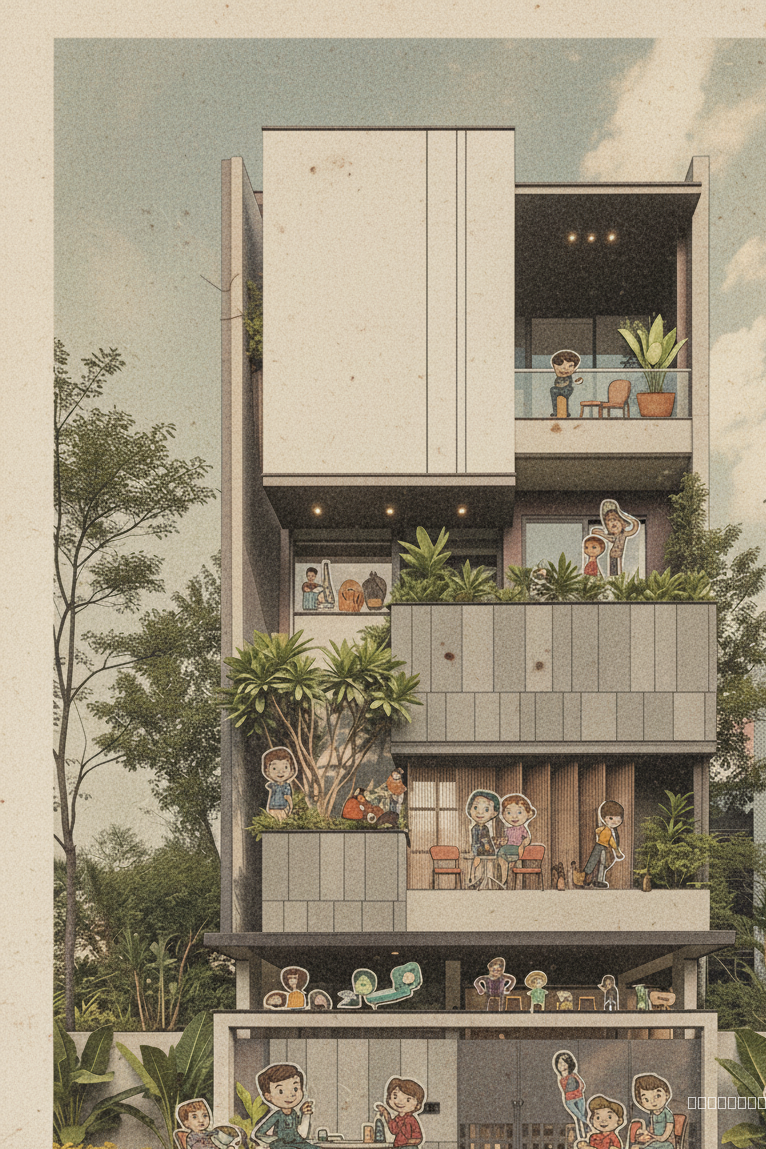 make the paper look fresh not aged but the colour styles are aged, all humans to look like old english magazine human style cutouts