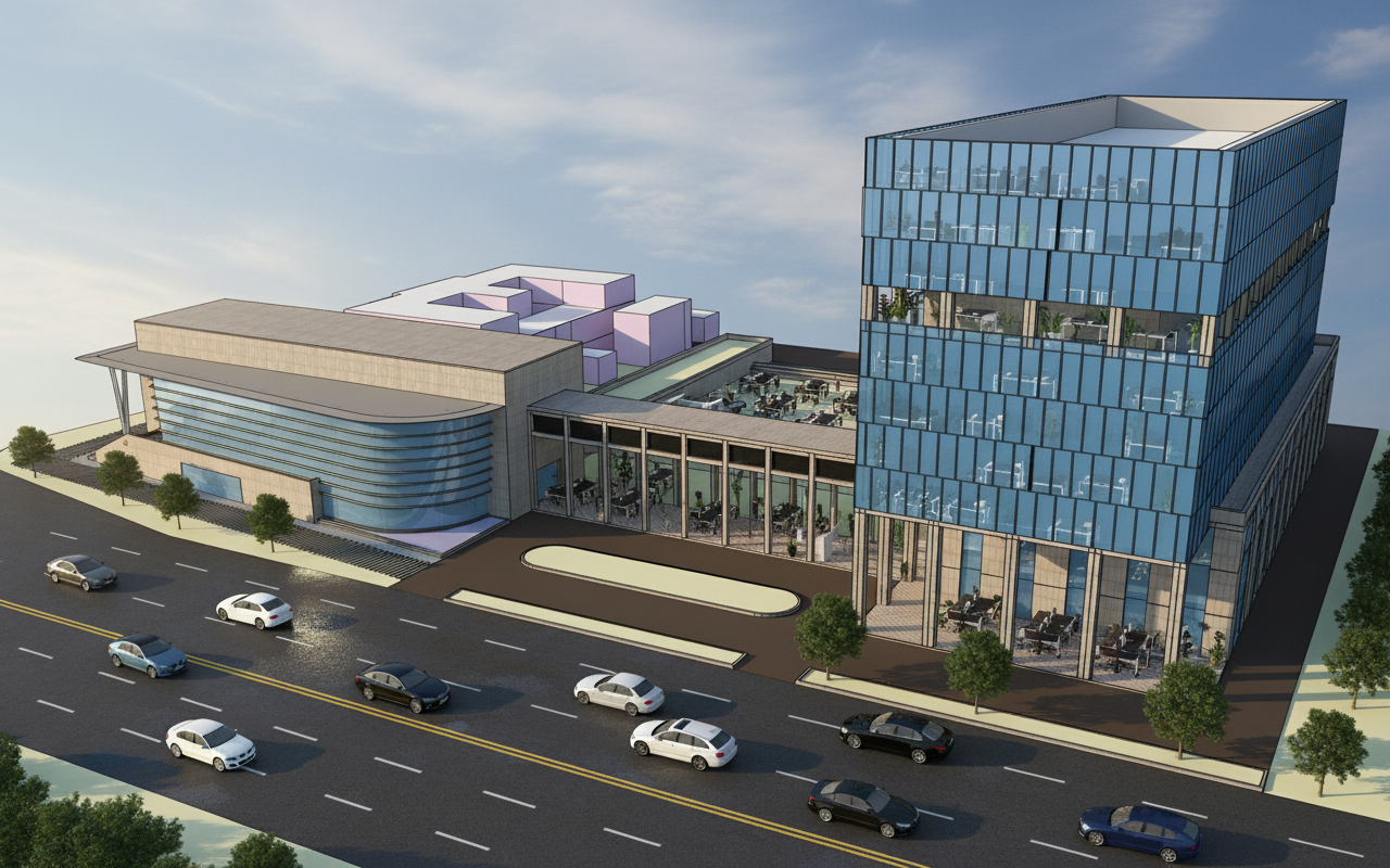 MAKE GLASS PHOTOREAL WITH A LITTLE BIT OF OFFICE INSIDE ALSO VISIBLE