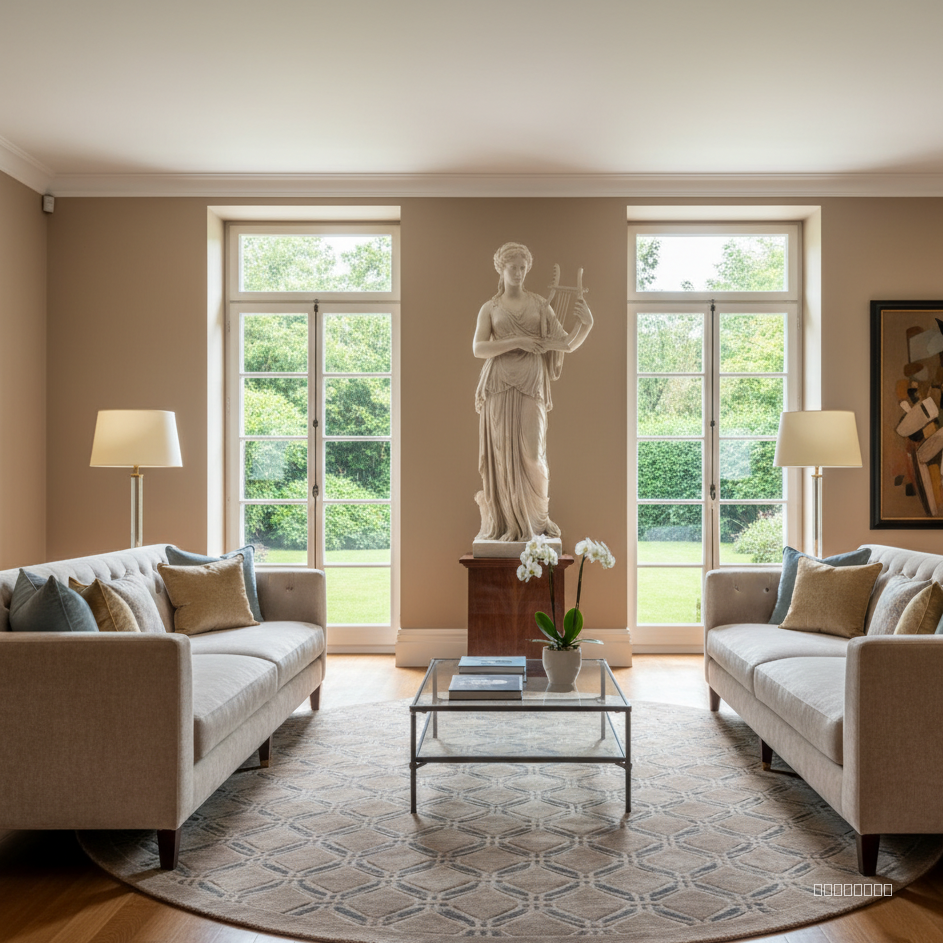 make a room with statue and sofas