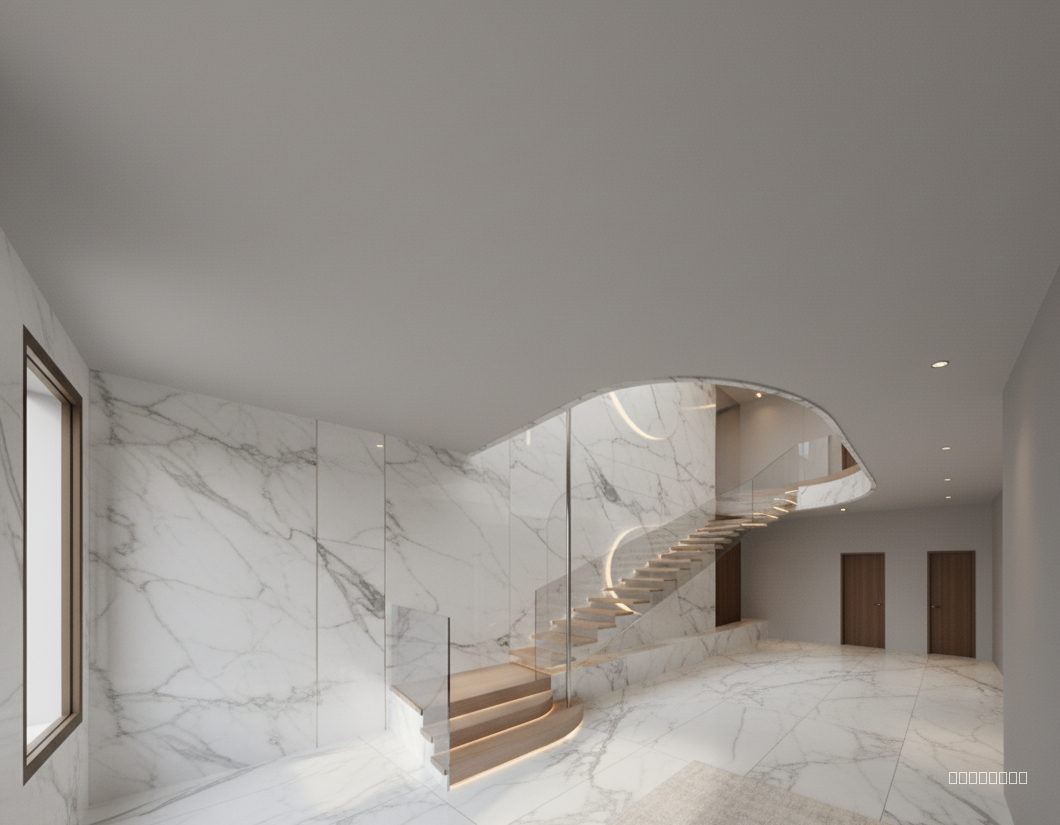 remove the fluting paneling and use luxury marble on flooring