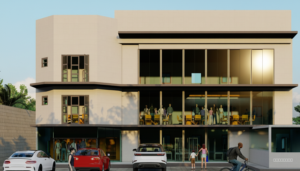 Natural daylight, soft shadows, golden hour lighting. Enhance this architectural render with hyper-realistic textures, accurate global illumination, soft natural shadows, and photoreal material reflections. Preserve the original design and camera angle. Improve vegetation detail, refine light bounce, sharpen edges, and enhance micro-textures in concrete, glass, metal, and wood. Add subtle atmospheric depth, clean color grading, and a premium editorial finish. No distortion, no added objects.